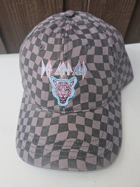 Checkerboard Pink and Black Baseball Cap with Embroidered Leopard